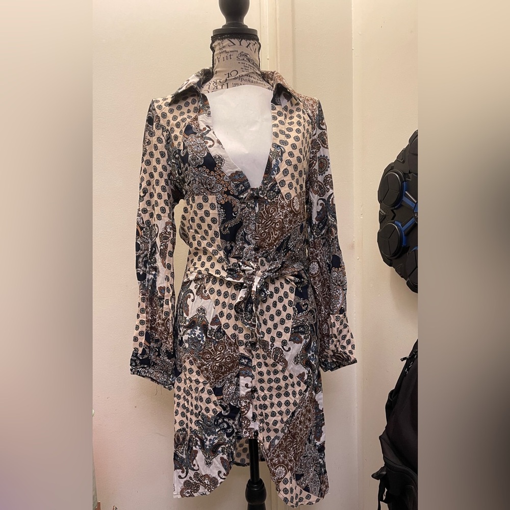 NWOT Triple 7 Chic Patterned Dress with Belt